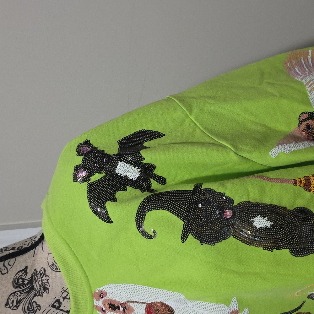 Queen of Sparkles Limited Edition Halloween Dogs Lime Green Sweatshirt Small - Picture 5 of 12